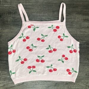 art class Pink and Green Cherry Knit Crop Tank